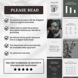 K&ouml;nnte beinhalten: Ein digitales Download-Produkt mit verschiedenen Informationsgrafiken. Das Design integriert Text und Bilder zu Themen wie Energielevel, emotionales Wohlbefinden und Selbstberuhigung. Die Grafik oben links lautet "PLEASE READ".