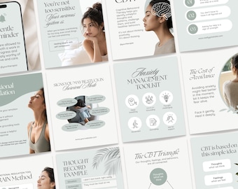 CBT Therapy Instagram Templates, Psychologist Social Media, Mental Health Templates, Counseling, Counselor, Therapist Instagram Posts, Canva