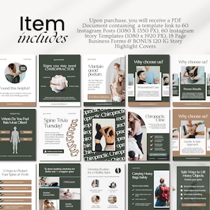Editable chiropractic Instagram templates featuring chiropractor posts, clinic content, holistic health tips, chiropractic branding, educational carousels, and professional social media designs for chiropractic clinics and wellness practices.