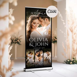 Wedding Retractable Banner, Welcome Romantic Style, Roll up banner, Welcome banner, Wedding welcome sign, pull up banner, stand up banner,