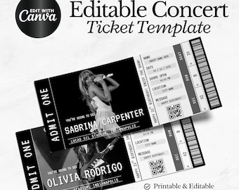 Editable Concert Ticket Template, DIY Event Ticket, Surprise Gift Custom Concert Ticket, Printable Concert Tickets Gift Idea, Canva Template