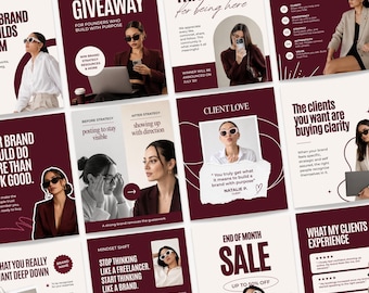 202 Burgundy Instagram Template, Instagram Post Template, Social Media Manager Templates, Trendy Bold Modern Instagram Templates Canva
