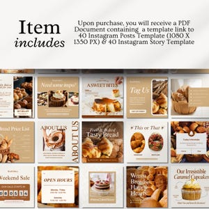 Editable bakery Instagram templates featuring cake posts, bakery menus, food photography, promotional carousels, Facebook and Instagram ads, and professional Canva designs for bakeries, cake shops, and food bloggers.