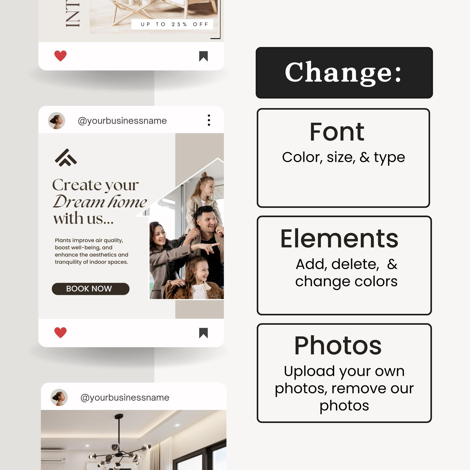 Interior Design Instagram Post Templates, Interior Decoration Posts and ...