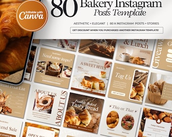 Bakery Instagram Templates, Cafe Instagram Template, Cake Shop, Bakery Branding Kit, Cafe Posts, IG Templates, Canva Templates