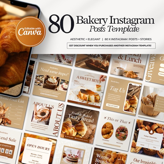 Bakery Instagram Templates, Cafe Instagram Template, Cake Shop, Bakery Branding Kit, Cafe Posts, IG Templates, Canva Templates