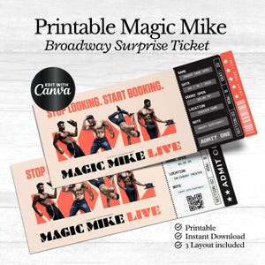 Printable Magic Mike LIVE Broadway Surprise Ticket, Magic Mike Musical Collectible Theater Ticket Canva Editable Musical Theatre Faux ticket
