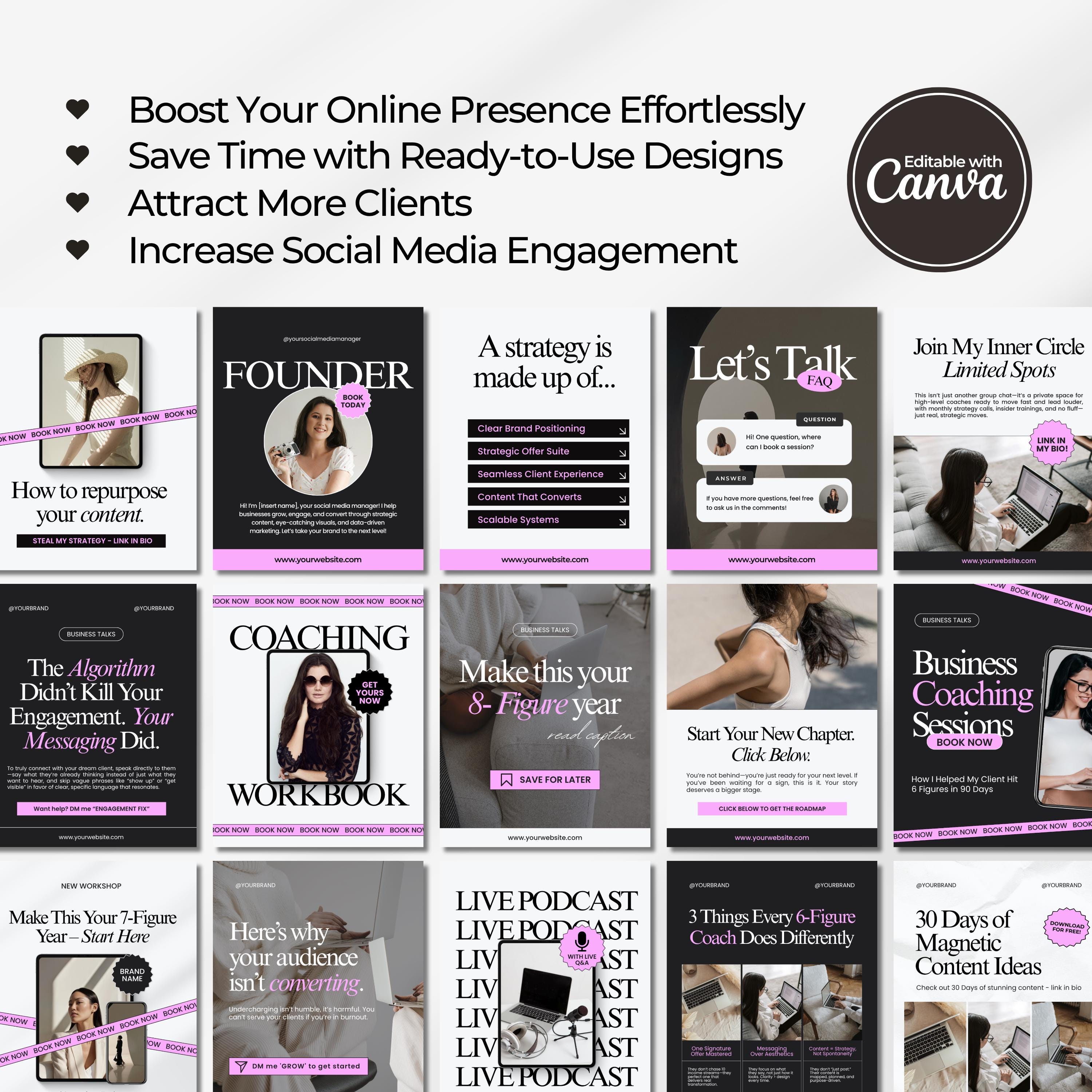 Business Coach Instagram Templates | Social Media Manager Templates ...