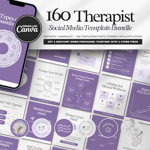 Therapist Instagram Templates, Psychologist Social Media, Mental Health Templates, Counseling, Counselor, Therapist Instagram Posts, Canva.