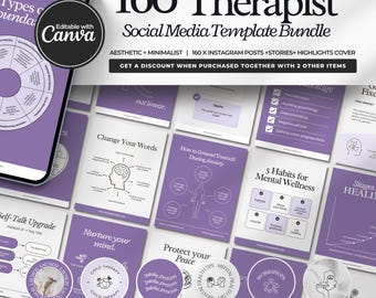 Terapeut Instagram-mallar, psykolog sociala medier, mental hälsa mallar, rådgivning, kurator, terapeut Instagram-inlägg, Canva.