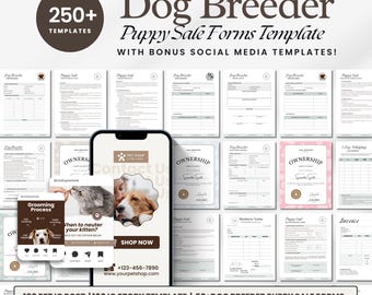 Dog Breeder Service Agreement Forms, Puppy Breeder Starter Kit Templates, Puppy Sale & Adoption Forms, Dog Whelping Charts/Records, Canva