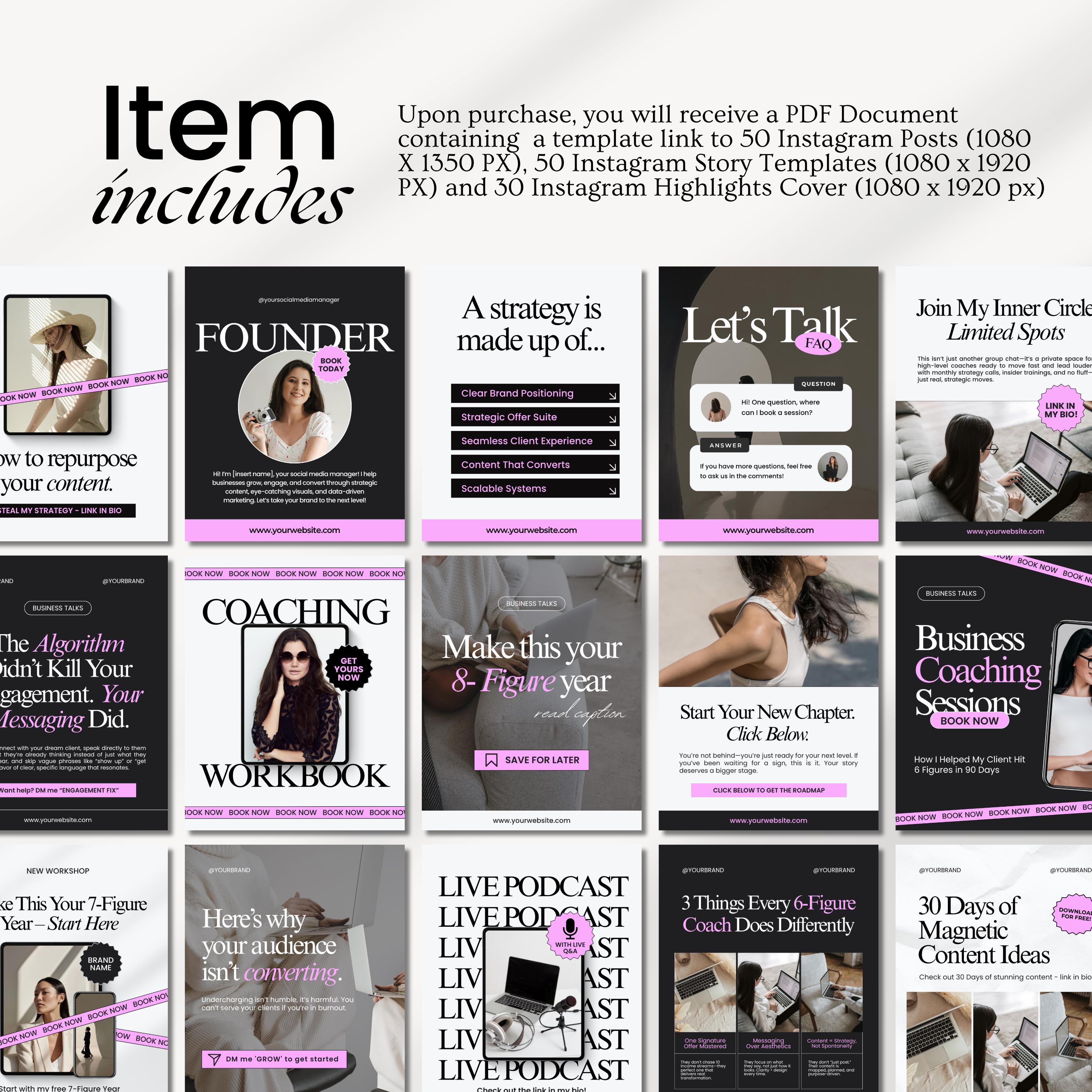 Business Coach Instagram Templates | Social Media Manager Templates ...