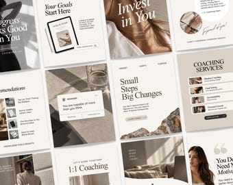 202 Coaching Instagram Canva Template | Coaching Business IG | Luxury Social Media Posts | Neutral Beige Marketing | Portrait Carousel Posts