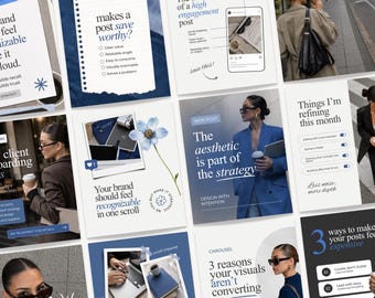202 Trendy iOS Core Instagram, Content Creator Instagram Templates, Digital Marketing Posts, Bold Blue Instagram Posts Kit, SMM Viral, Canva