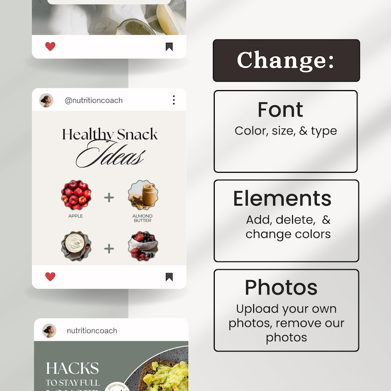 May include: A social media post with tips for healthy snack ideas. The post features images of apple slices, almond butter, and yogurt. The text reads "Healthy Snack Ideas".