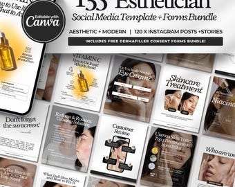 Skincare Instagram Esthetician Bundle Post Templates, Medspa Templates, Dermatology Templates, Skincare Stories Skincare Instagram, Canva