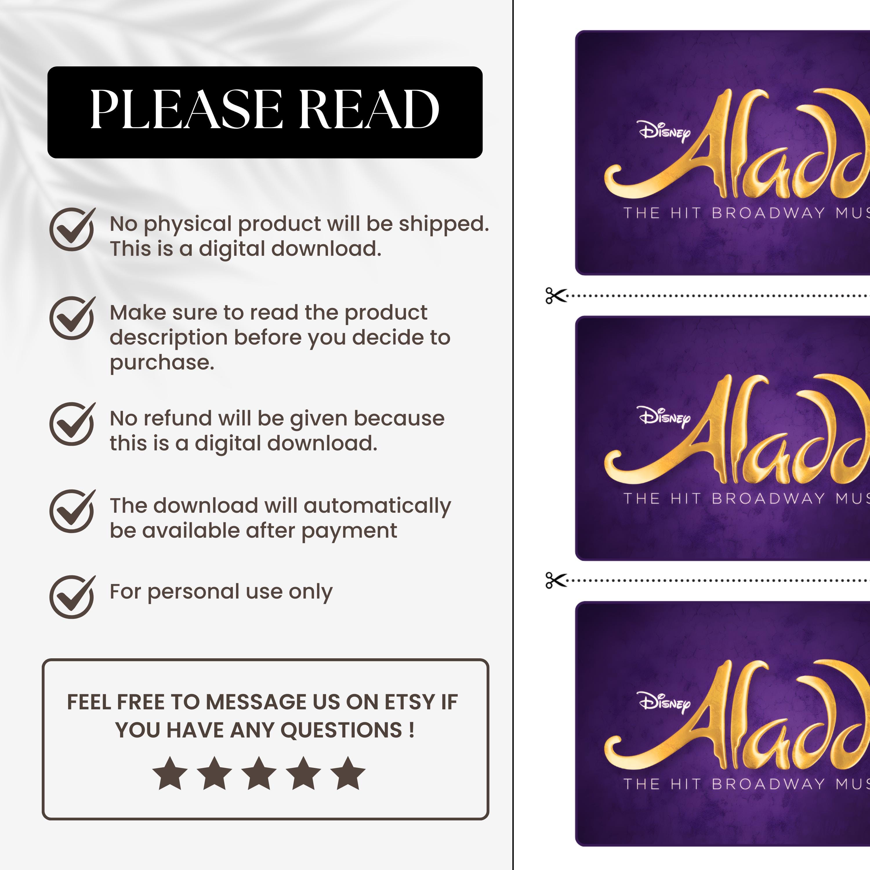 Editable Aladdin Musical Theatre Ticket, Personalized Gift Reveal ...