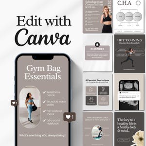 Editable fitness Instagram templates for personal trainers, wellness coaches, health coaches, and fitness instructors, featuring gym posts, carousel designs, fitness branding, and professional social media content.