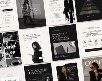 202 Dark Aesthetic Social Media Templates, Business Instagram Templates, Social Media Manager Template, Modern Instagram Template, Canva