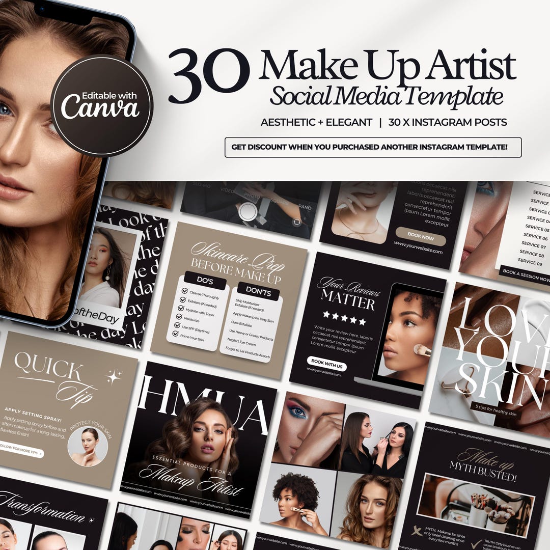 Ultimate MUA Instagram Templates • Make up Artist Post + Story • Luxury ...