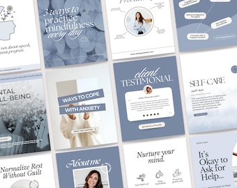 Therapist Instagram Posts, Mental Health Templates, Psychologist Social Media, Therapy, Psychology, Counseling, Counselor, Canva Templates