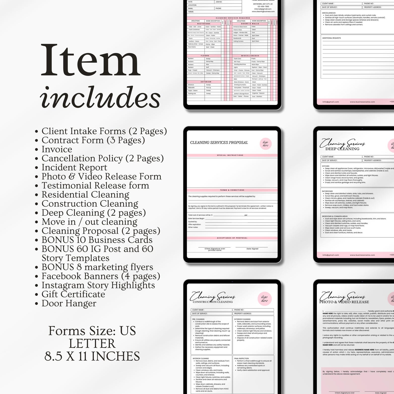 Cleaning Business Forms, Editable Cleaning Contract, Cleaning Checklist ...