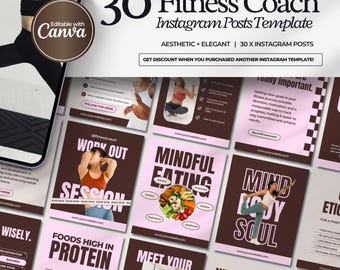 Fitness Instagram-templates voor personal trainers | Canva-berichten en -stories voor sportscholen en gezondheidscoaches | Fitness social media branding kit