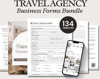 Travel Agent Forms Bundle, Travel Business Forms, Travel Inquiry, Booking Information, Travel Quote Form, Travel Invoice, Canva Templates