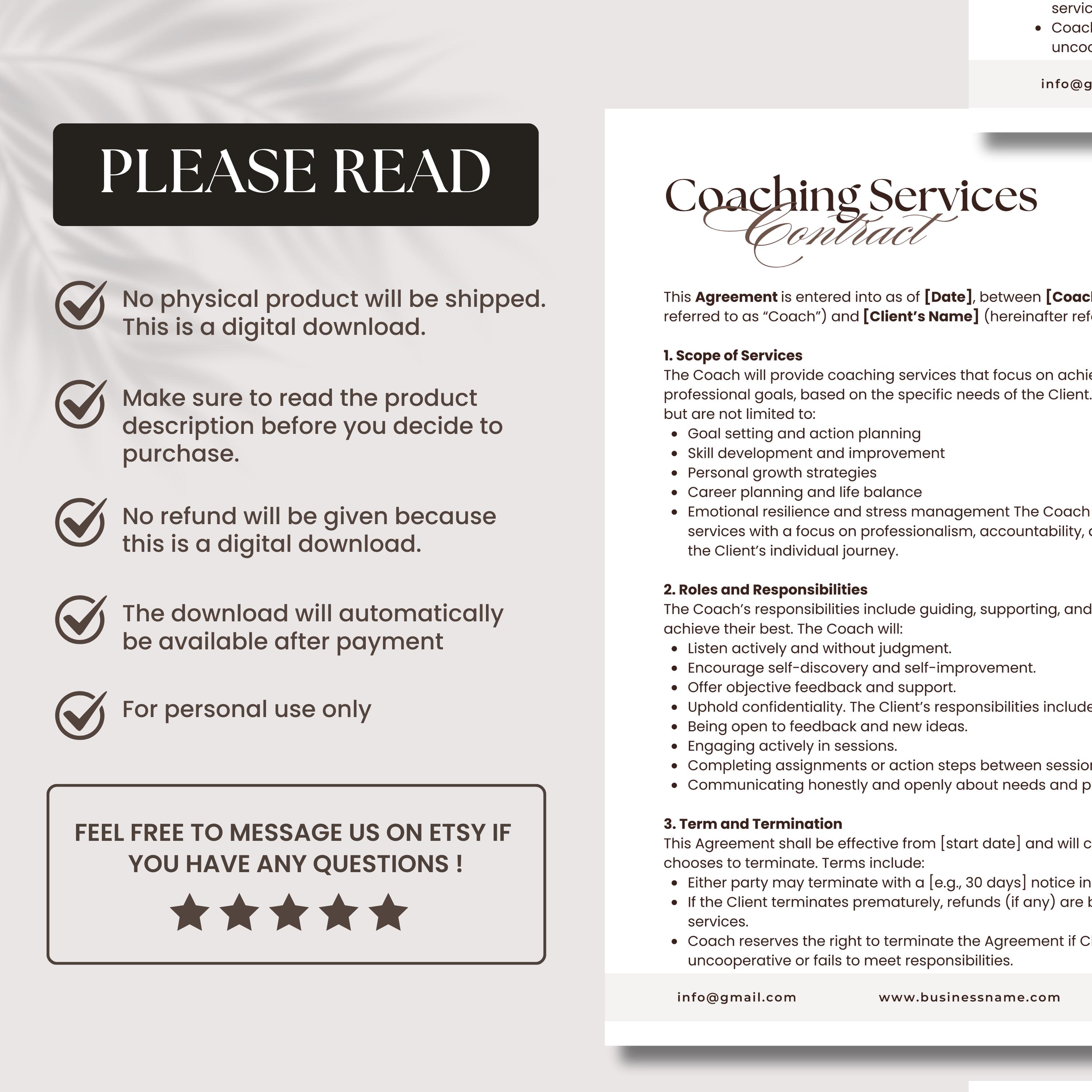 Life Coaching Contract Template, Life Coach Agreement, Mentoring ...
