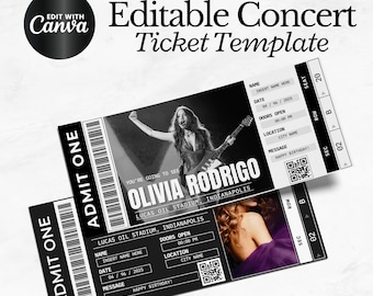 Editable Concert Ticket Template, DIY Event Ticket, Surprise Gift Custom Concert Ticket, Printable Concert Tickets Gift Idea, Canva Template