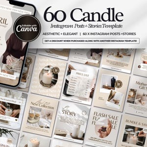60 Kerze Instagram Post Template | Social Media Bundle Kerze Unternehmen | Kerze Business Template | Kerzenmacher Instagram Posts | CANVA