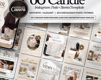 60 Candle Instagram Post Template | Social Media Bundle Candle Businesses | Candle Business Template | Candlemaker Instagram Posts | CANVA