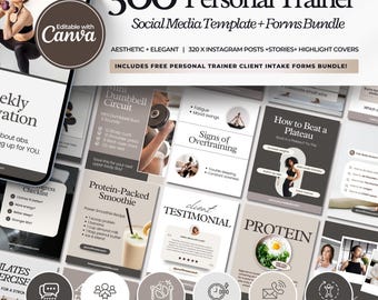 300 plantillas de entrenador personal / Plantilla de Instagram de entrenador de fitness, publicación de entrenador de gimnasio / Fitness de lujo / Entrenador de bienestar / Entrenador de salud Canva