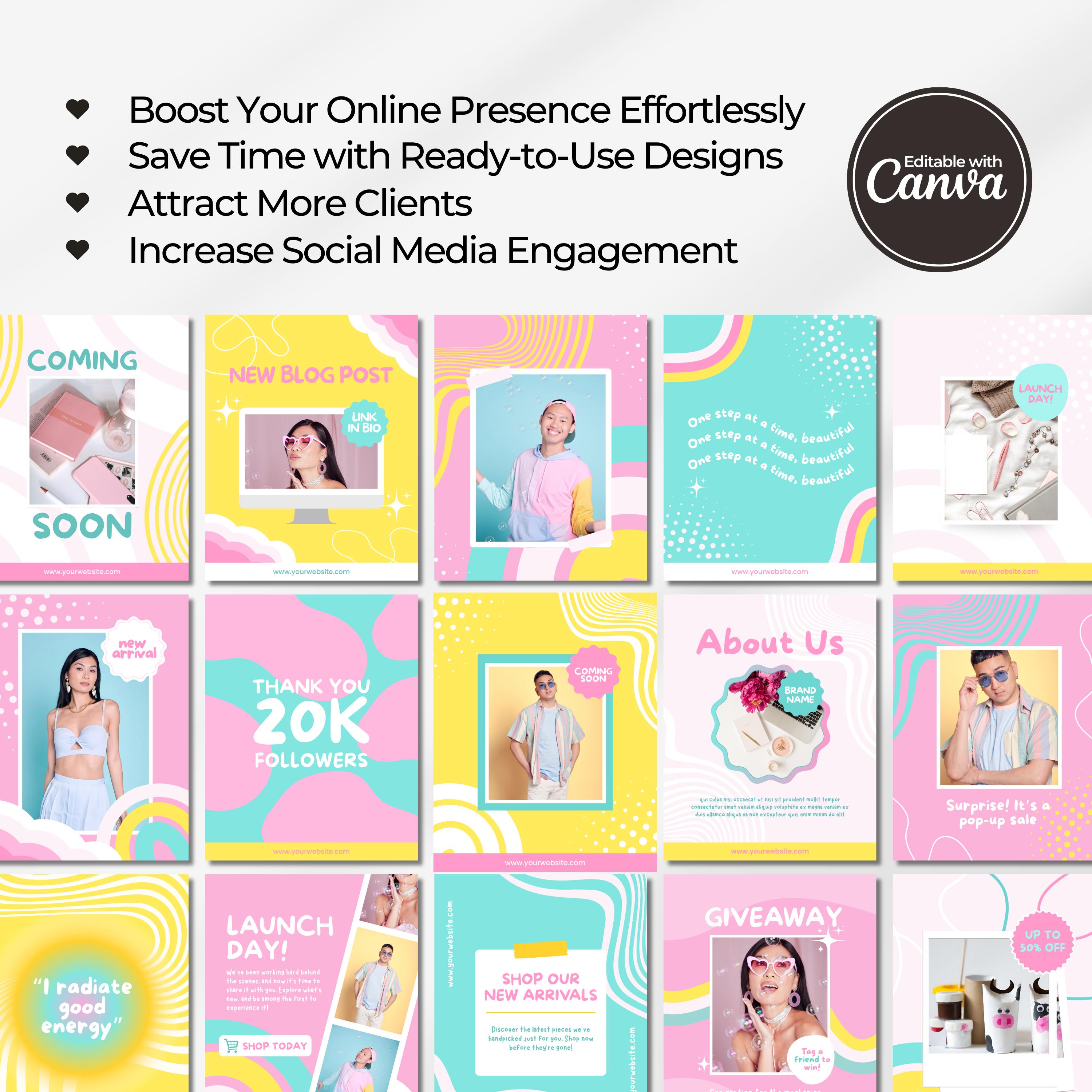 Colorful Instagram Post Templates Canva, Rainbow Insta Feed, Social ...