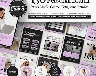 Personal Brand Social Media Template, Canva Instagram Posts, Editable Feminine Business Instagram Kit, Reels Covers, Carousels, Branding Kit