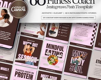 Fitness Coach Bundle Instagram Template Fitness Coach Instagram Template Personal Trainer Minimalist Post Gym Templates Luxury Fitness Canva