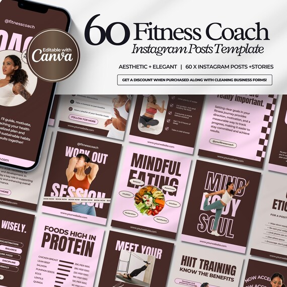 Fitness Coach Bundle Instagram Template Fitness Coach Instagram Template Personal Trainer Minimalist Post Gym Templates Luxury Fitness Canva