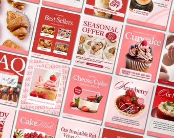 Bakery Instagram Templates, Cafe Instagram Template, Cake Shop, Bakery Branding Kit, Cafe Posts, IG Templates, Canva Templates