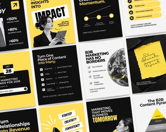 202 Modern B2B Marketing Social Media Post + Story Templates | LinkedIn & Instagram Templates for Business | Canva Editable | Branding Pack