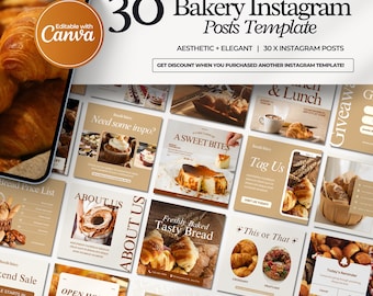 Bakery Instagram Templates, Cafe Instagram Template, Cake Shop, Bakery Branding Kit, Cafe Posts, IG Templates, Canva Templates
