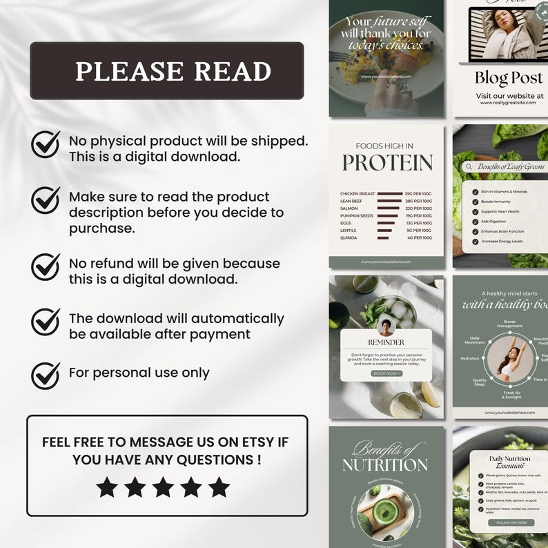 80 Nutrition Coach Instagram Post Templates | Wellness Templates | Instagram Engagement | Nutritionist Social Media Posts | Canva Templates image 9