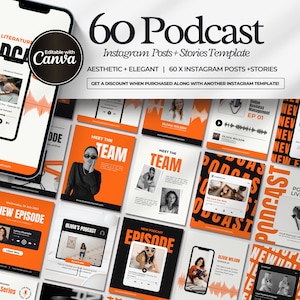 Mall för podcast-instagram, mall för Instagram-inlägg i fet orange, estetiskt Instagram-varumärke, mall för IG-stories, mall för mindsetcoach