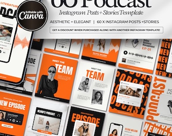 Podcast Instagram Template, Bold Orange Instagram Post Template, Aesthetics Instagram Branding, IG stories template, Mindset Coach Template