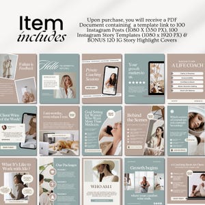 Editable life coach Instagram templates featuring mindset content, coaching posts, story designs, social media branding, and professional Canva layouts for coaches, therapists, and bloggers.