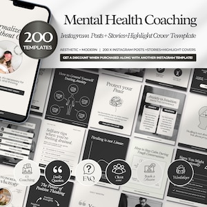 Mental Gesundheit Instagram Bundle, Angst Post Kit, Therapeut Social Media Vorlagen, Selbsthilfe Infografiken, Selbstfürsorge, Canva Vorlagen