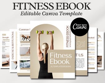 Modello di ebook per programma di fitness / Pianificatore di programmi di fitness / Modello Canva per allenatore di fitness e yoga, nutrizione, allenamento, personal training, pacchetto per la palestra