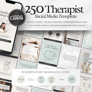 Therapist Instagram Templates, Psychologist Social Media, Mental Health Templates, Counseling, Counselor, Therapist Instagram Posts, Canva.