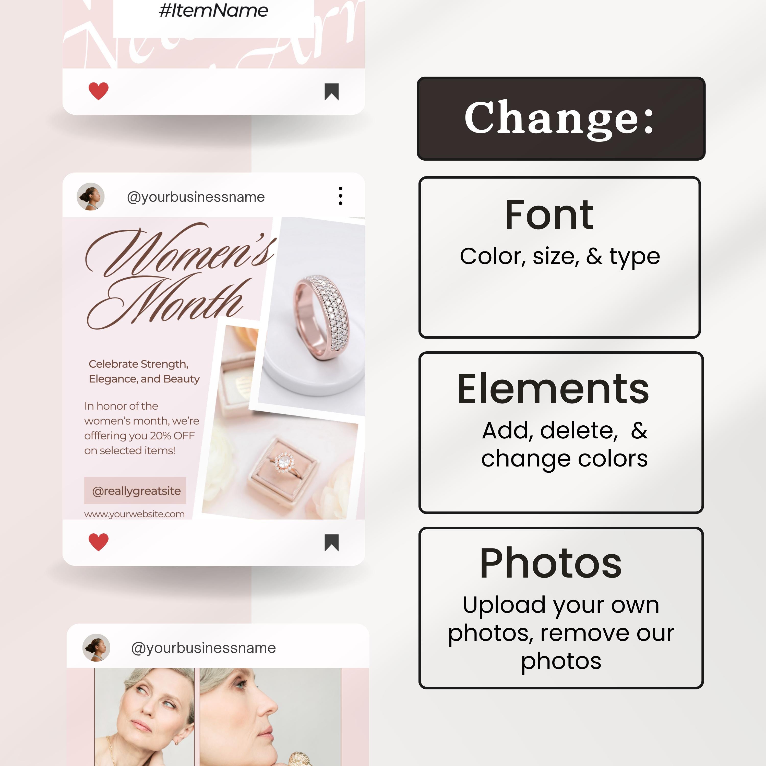 Jewelry Instagram Canva Template Templates - Jewelry Social Media ...