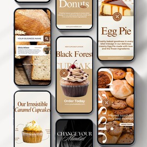 Editable bakery Instagram templates featuring cake posts, bakery menus, food photography, promotional carousels, Facebook and Instagram ads, and professional Canva designs for bakeries, cake shops, and food bloggers.