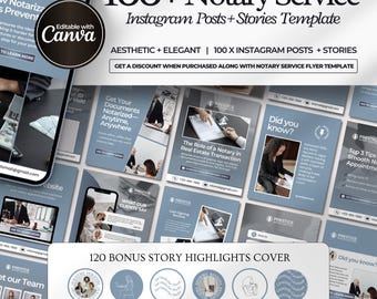 Notary Instagram Templates, Instagram Marketing Business Flyer, Notary Social Media Marketing Templates, Loan Signing Agent, CANVA Template